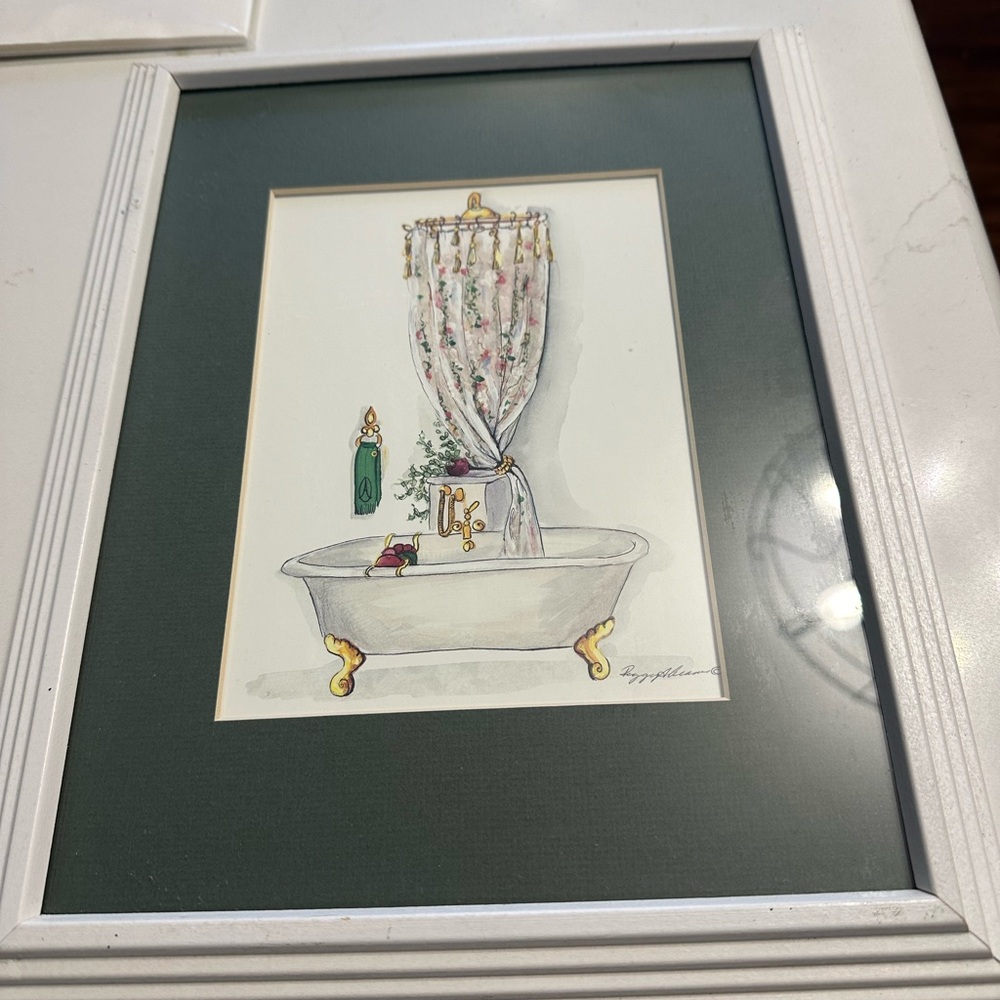 Peggy Abrams powder room bathroom signed print matted framed bathtub